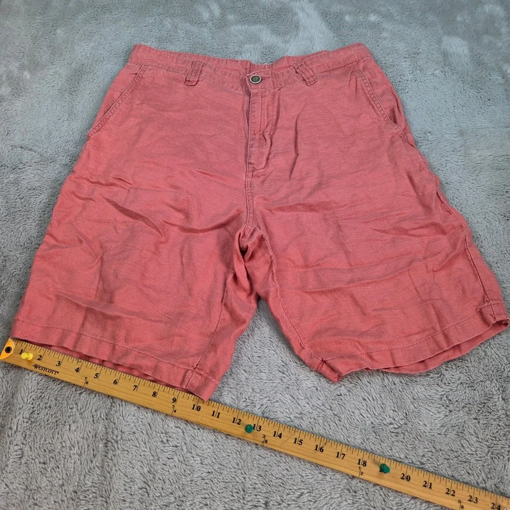 Tommy Bahama Linen Shorts Mens 33 Flat Front Tropical Casual Island Coral Pink